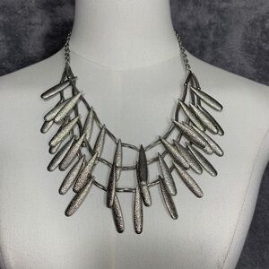 Statement Bib Necklace Silver Tone Multi-Layer Textured Drop Collar Fashion Jewe